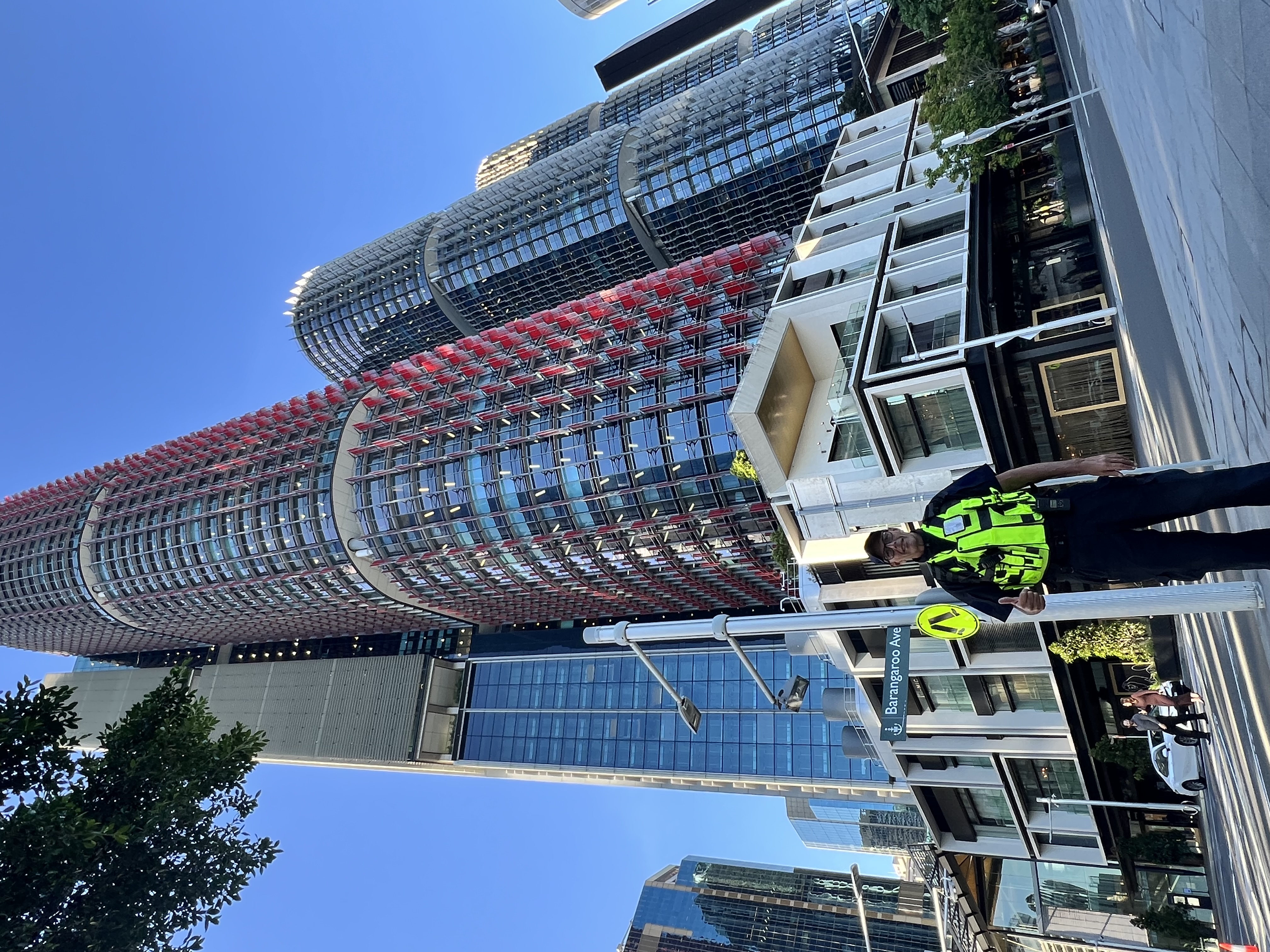 Security officer outside an office tower at Barangaroo, Sydney